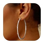 MILACOLATO Silber Creolen Ohrringe für Damen, Funkelnde Cubic Zirkonia Große Creolen Hängeohrringe, 925 Silber Klappohrring Post, Hypoallergen CZ Großer Klappcreolen Ohrringe Schmuck 60mm