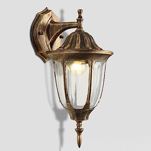 Mengjay Rustikale Wandlampe Vintage Landhaus Laterne Aluminium Glas Außenwandleuchte hängend regengeschützt,E27 Außen Wandleuchte Abwärts Garten Laterne Landhaus Rustikal Klassisch (B)