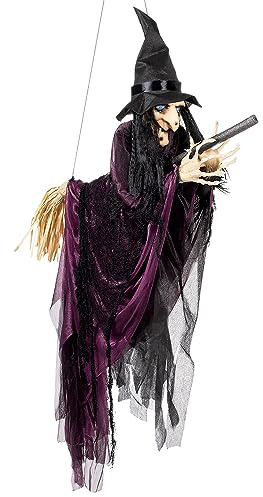 Boland - 73091 - Strega volante, 65 cm, decorazione appesa per Halloween, decorazione per feste, decorazione horror per carnevale e feste a tema