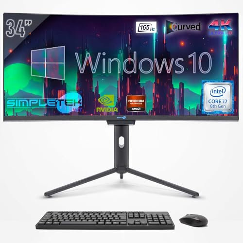 SIMPLETEK - All in One PC mit 37 4K Wide Curved Bildschirm | Core i7 Prozessor 8. Gen Windows 10 Pro | 16GB RAM SSD 240GB GTX 1650 4GB GDDR6 | Integrierte 2K Webcam