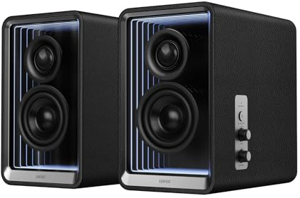 Edifier QR65 Desktop Active Monitor with 2.75 Long-Throw Aluminum Diaphragm mid-Low Drivers, Hi-Res Audio, Brilliant Light Effects, 70W Output Power Bluetooth Speakers with Stands - Black