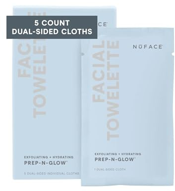 NuFACE Prep-N-Glow Facial Towelettes - 2-in-1 Exfoliating + Cleansing Makeup Remover Wipes, Hyaluronic Acid Travel Face Wipes to Hydrate & Brighten for Glowing Skin - 5 Individually Wrapped Cloths
