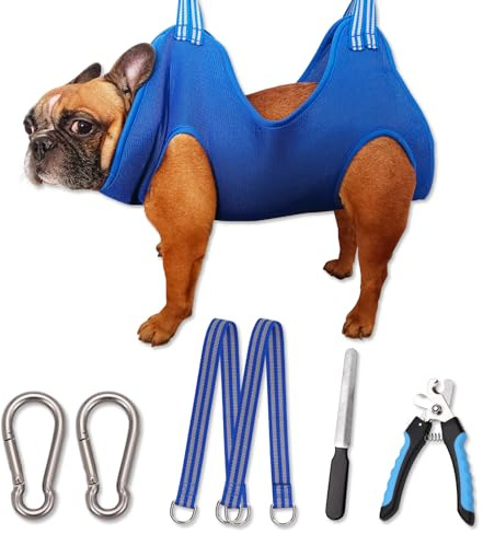 OVTEXZOG Arnés de hamaca de aseo para perros, tamaño M para cortar y recortar uñas, bolsa de retención de aseo de mascotas con cortaúñas, kit de suministros de aseo para perros para cuidado de garras