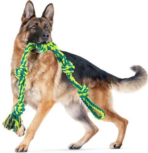 SHARLOVY Dog Toys for Large Dogs and Aggressive Chewers, Indestructible XL Durable Dog Toy,5-Knot Rope Tug,Heavy Duty Chew Sturdy Cotton Knot Rope Toy for Large Breed Dogs