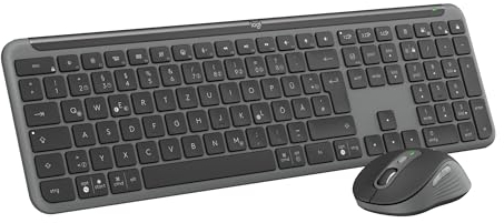 Logitech MK950 Signature Slim kabelloses Tastatur-Maus-Set, schlankes Design, leise tippen, Wechsel zwischen DREI Geräten, Bluetooth, mehrere Betriebssysteme, Windows, Mac, DEU QWERTZ-Layout, Graphit