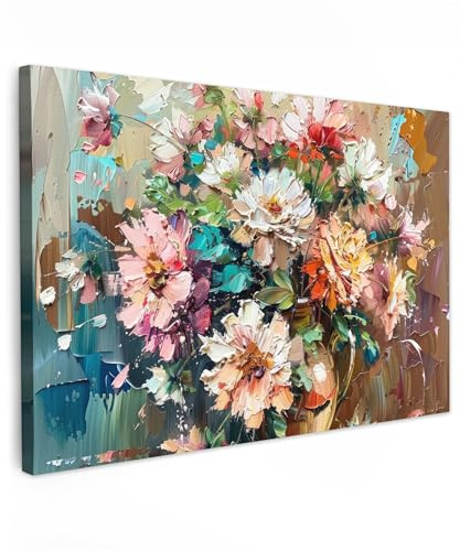 MuchoWow© Leinwandbild Groß XXL Dekoration Wohnzimmer Bilder Pictures Wall | 120x80 cm - Decoration Living Room Wohnungs Deko Moderne Bild Blumen - Malerei - Farbenfroh - Aquarell
