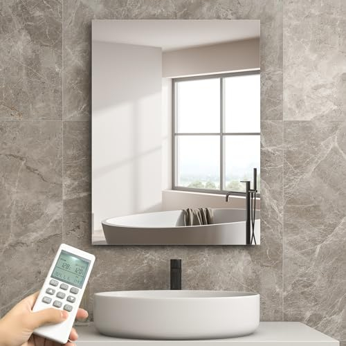Infrarotheizung Spiegel mit Thermostat 450 Watt - Spiegelheizung Infrarot - Infrarot Wandheizung mit Fernbedienung - Elektroheizung Heizpaneel Heizkörper - Badspiegel 80x60 CM Badezimmerspiegel