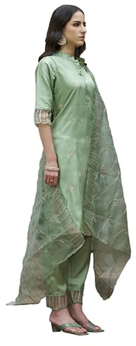 VredeVogel Set Kurta da donna in misto seta ricamato con pantaloni e Dupatta, pista, XXL