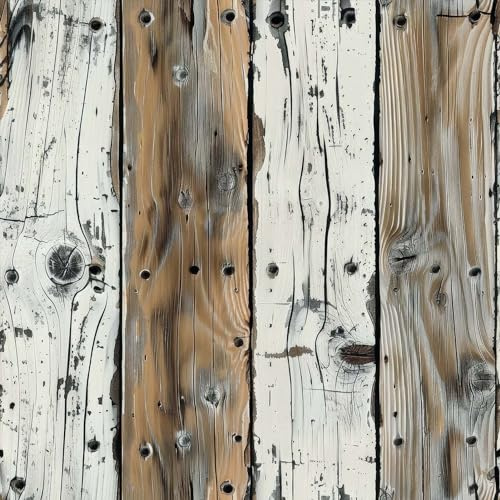 FLFK Wood Wallpaper Peel and Stick Gray-White and Brown Shiplap Wall Paper for Living Room Bedroom Kitchen Office Apartment Decor 16in x 128in