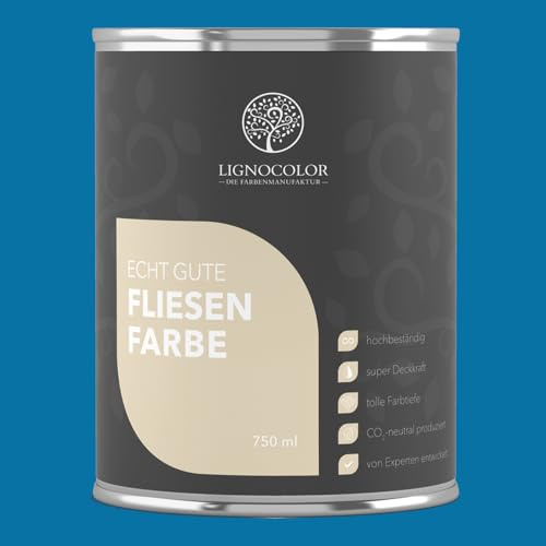 Lignocolor Fliesenfarbe matt | hochbeständige Farbe für Wand- & Bodenfliesen (Blau matt, 750 ml) | hochdeckend für den Innenbereich