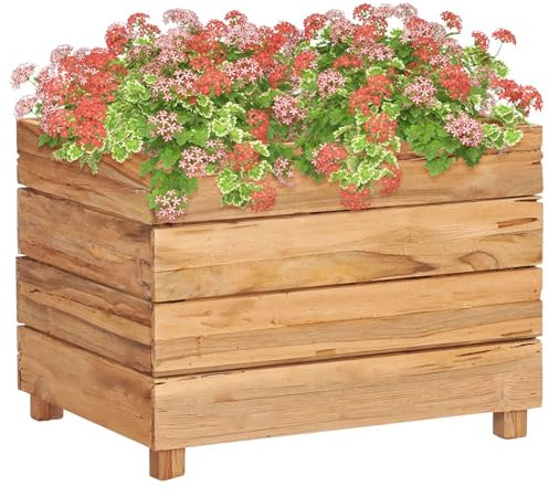 CIADAZ Upphöjd bädd, pallram, diskantek, grönsaksbädd, örthylla, balkong, blomrabatt, örtspiral, tomatbädd, växthögbädd, 50 x 40 x 38 cm teak gammalt trä och stål