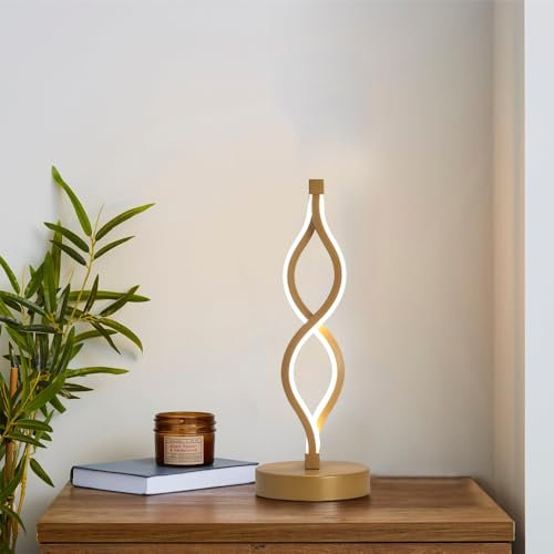 Chao Zan LED Nachttischlampe, LED Spiral Tischlampe mit 3 Farbtemperaturen, LED Twist Wave Tischleuchte für Schlafzimmer Wohnzimmer Büro (Gold)