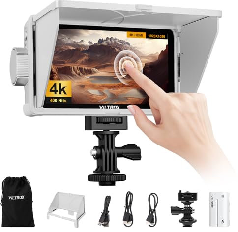 VILTROX DC-V1 DCV1 Monitor de Campo Cámara Touchscreen 5,5 Pulgadas 4K HDMI External Camera Monitor con Batería Full HD 1920x1080 IPS 3D LUT con Parasol para Sony Canon Nikon DSLR（DC-550 Lite Upgrade）