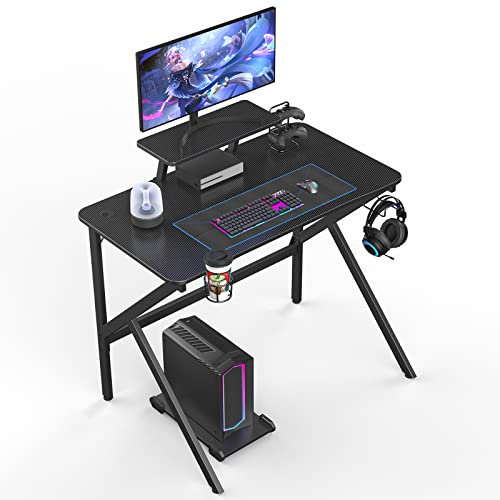 HaodaCulture Mesa Gaming 100 x 55 cm, Escritorio Gaming de Fibra de Carbono Ergonómicas, Mesa Gamer Gamerpara Ordenador con para Auriculares, Mesa Juego con Estante para Monitor