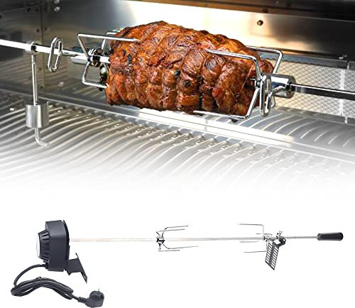 Edelstahl Grillspieß Set, 4W Drehspieß Spirit, 360° Drehbarer Winkel Drehspieß Grill 8kg Belastbarkeit Drehspiess mit Motor für Gasgrill Grillspieße Edelstahl