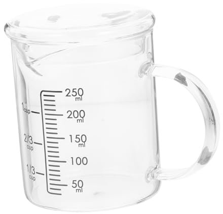Amosfun Glass Measuring Cup 250ml Heat-Resistant Household Scale Measuring Cup with Spout and Glass Lid for Baking and Cooking Use