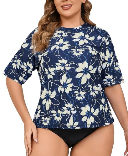 Halcurt Schwimmshirt Damen Große Größen UPF 50+ Rash Guard Kurzarm 1X