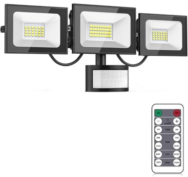 100W Security Lights Outdoor Motion Sensor,10000LM PIR Floodlight with Remote Control,6500K Daylight White Outside Lights with Sensor,IP66 Waterproof Outdoor Wall Lights for Garden Backyard Garage