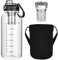 Trendecor Glass Water Bottle with Tea Strainer, Glass Bottle 1.5 Litres with Protective Cover, Leak-Proof Water Bottle, Reusable Glass Drinking Bottle for Water Drinks