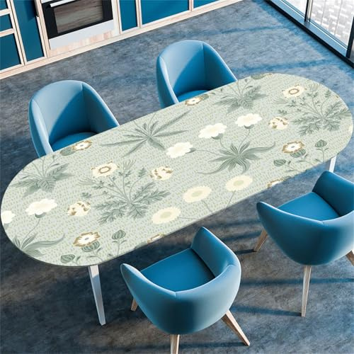 Highdi 3D Mantel Oval con Bordes Elástica, Mantel Mesa Oval Ajustable y Antimanchas Protector de Mesas Oval para Jardín Exterior Comedor Cocina (Flor Simple 3,91x152cm)
