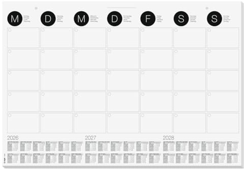 SIGEL H6550 Papier-Schreibtischunterlage DIN A2, Wandkalender 2026 - 2028 und Monatsübersicht, 12 Blatt, Schreibunterlage aus nachhaltigem Papier