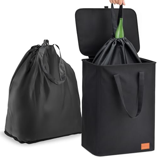 Praknu Bidone 65L Raccoglitore di Bottiglie - Per Riciclabili & Vetro - Doppie Maniglie - Cordoncino Sicuro - Impermeabile con Borsa da Trasporto - Per Cucina & Balcone