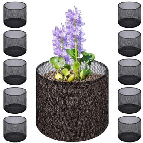 10 x Wasserpflanzentöpfe für Teich, 18,3 x 18 cm, atmungsaktive Wasserpflanzsäcke, Teichtöpfe für Wasserpflanzen für Lilien, Lotus, Wasser, Garten, Moorpflanzen (10 runde Beutel)