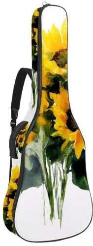 Gitarrentasche für Akustikgitarre, 101,6 cm, 101,6 cm, 106,7 cm, mit doppelt verstellbarem Schultergurt und Schlaufe zum Aufhängen auf der Rückseite, Gelb mit Sonnenblumenstrauß, Mehrfarbig 04