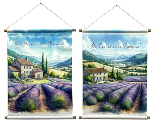 Générique Tableau Décoration murale 76x60cm Toile enroulable Set de 2 sur Baguette bois Design Lavande Provence