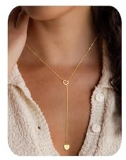 TINGN Kette Gold Farbe Damen 14k Vergoldete Y Halskette Herz Anhänger Zierliche Lange Y Form Halskette Geschichtete Goldschmuck für Damen Frauen Mädchen