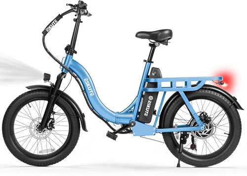 Elecby 1200W Peak Folding Electric Bike for Adults, 28MPH 48V 10.4Ah Removable Battery, 55-Mile Range, 20x3 Fat Tire, Step-Thru Ebike with Basket 7-Speed – Commuter E-Bike Blue