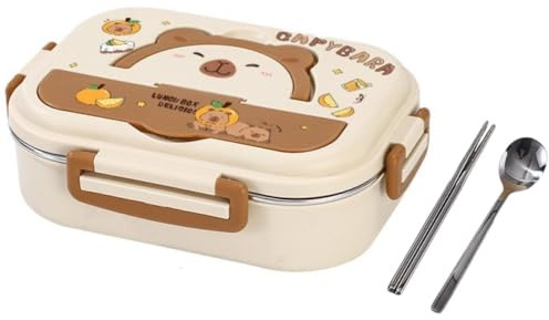 Lonchera Bento De Acero Inoxidable Capybara para Niños, con 3 Compartimentos, Ideal para Niños Y Adultos, con Tapas para Escuela, Viajes Y Hogar.