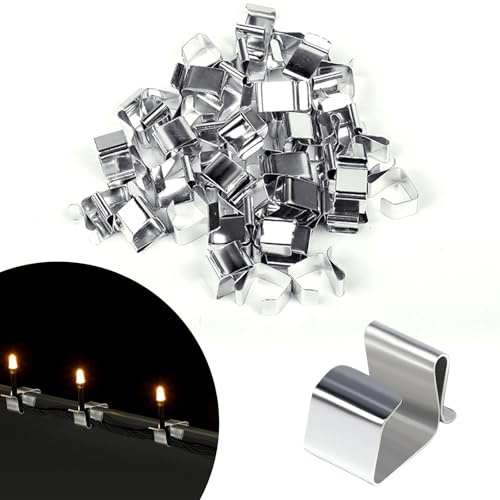 BORISCA 110 Pcs Galvanized Clips for Hanging Outdoor Lights, Stainless Steels Metal Christmas Light Gutter Hooks, Gutter Hooks for Outdoor Lights Metal for Hanging Outdoor Christmas Tree Decorations