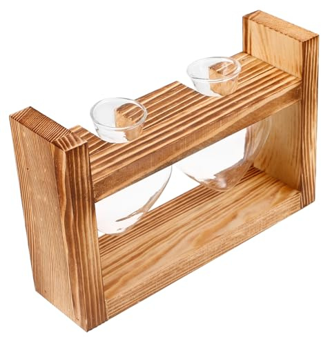 JOINPAYA Holzständer Mit Glasvase Im Herzform-Design Für Hydrokultur-Pflanzen Tischdeko Für Wohnzimmer Oder Esszimmer Geeignet Für Blumen Und Luftpflanzen