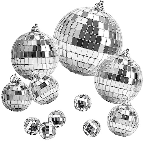 FEIGO 11Ensemble Mixte de Boules Disco, Boule Disco argentée décorative avec Anneau Suspendu, Petites Boules à facettes, Boule à facettes Disco pour Sapin de Noël, Mariage, fête d'anniversaire