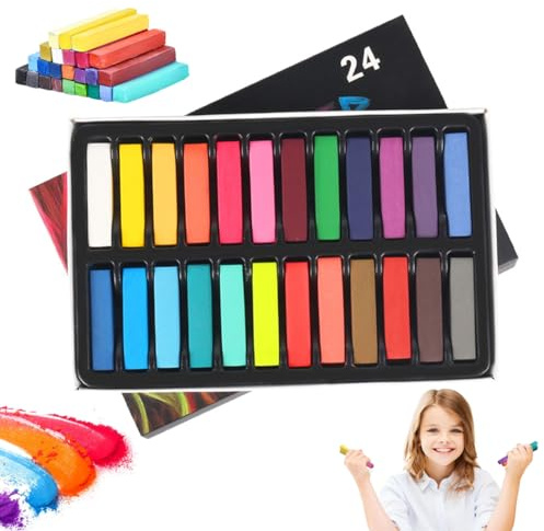 LAKPYN gesso senza polvere per bambini,24 pezzi di gessi colorati per strada non tossici, gesso lavabile per lavagna, disegno, scrittura, gioco all'aperto（A）