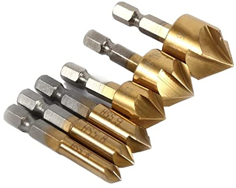 Reamers 6 pcs 90 degree Countersink Drill Bit Reamers Quick Change 1/4-3/4 inch Shank Woodworking