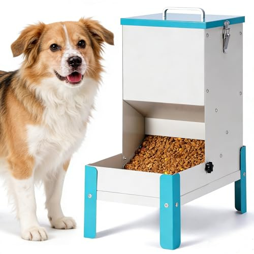 Metal Gravity Automatic Feeder Cat Dogs Pet Dry Food Dispenser | 10L Automatic Pet Dry Food Dispenser for Dogs, Cats, Feeder Device with Lid and Holder for Small Pets