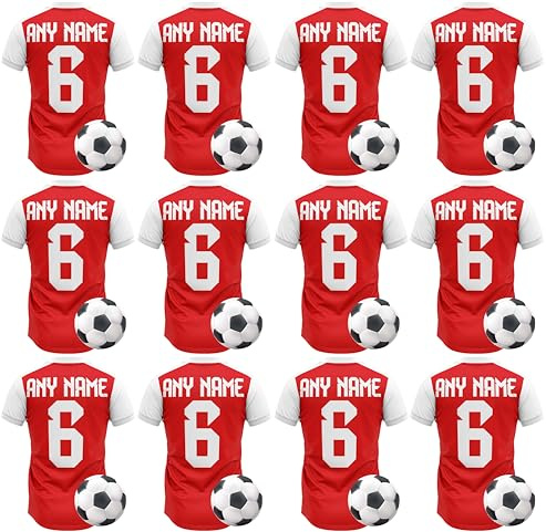 AK Giftshop Personalised Edible Football Shirt Cupcake Toppers – 24 Pack – Custom Name & Number – Wafer Paper Birthday Cake Decorations (RED/WHITE)
