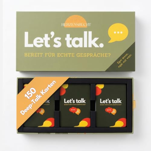 HERZENSBUCHT Let's talk: 150 Deep Talk Karten | Gesprächsspiel für Paare, Freunde & Familie | Um die Verbindung & Freundschaft zu stärken | Partyspiel & Gesellschaftsspiel | Spiel für Paare | Geschenk