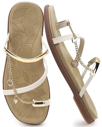 ONCAI Womens Flat Sandals Toe-loop Square Open Toe Strappy Slide Sandal Summer Essentials Fashion Dressy Slip on Casual Beach Lightweight Ladies Slides Shoes Size UK 4-9