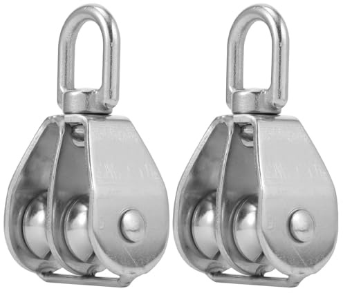 ADOCARN Riemenscheibenblock Einfache Handhabung Edelstahl 2 Stück mit Doppelrollen Leichtes Design Geeignet für Seile für Innen und Außenbereich