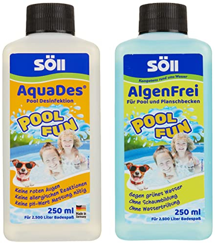 Söll 83349 PoolPflege-Set (AquaDes & AlgenFrei, je 250 ml) - Planschbecken-Pflege, reinigt & desinfiziert Badewasser in Planschbecken Kinderpool Whirlpool Hundepool