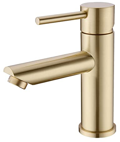 Trustmi Messing gebürstet Gold Einhebel Bad Becken Mischbatterie Waschbecken Wasserhahn, kurz