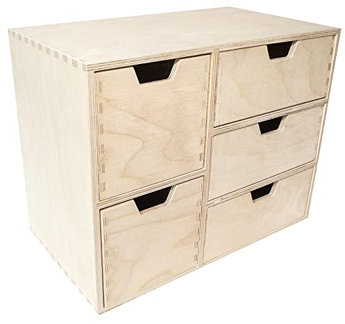 Creative Deco Schubladenbox Schubladenelement | 5 Schubladen | 36 x 20 x 28,5 cm (+/- 1 cm) | Mini-Kommode für Kleinigkeiten aus Birken-Sperrholz | Ordnungssystem für Lagerung, Decoupage & Dekoration