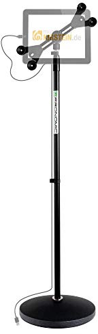 Pronomic UTH-20 Universal Tablet Ständer (für alle gängigen Größen, stufenlos drehbar, neigbar, höhenverstellbar, runder Metallsockel) Schwarz