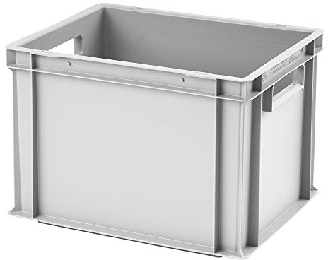 1a-TopStore Euro-Stapelbox EB-428, 400x300x280 mm (LxBxH), verstärkter Rippenboden, grau ähnl. RAL7001, aus Polypropylen, lebensmittelecht, 2 Handgriffe, ca. 25 Liter Vol.