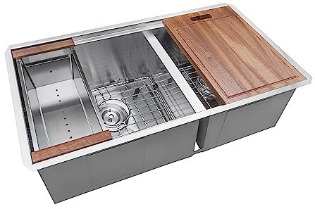 Ruvati 33-inch Workstation 60/40 Double Bowl Undermount 16 Gauge Stainless Steel Ledge Kitchen Sink - RVH8356