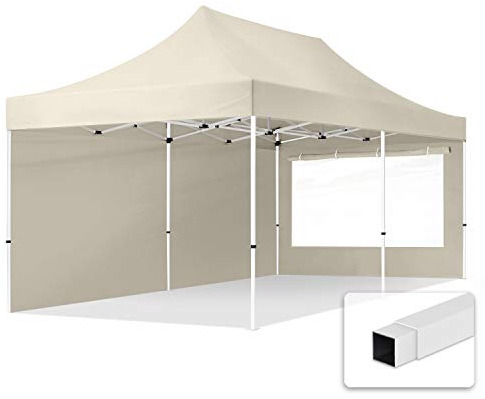 TOOLPORT Tente Pliante 3x6 m - 2 Bâches de Côté (fenêtres panoramiques) Economy 700N Housse Barnum Chapiteau Pliant Tonnelle Beige