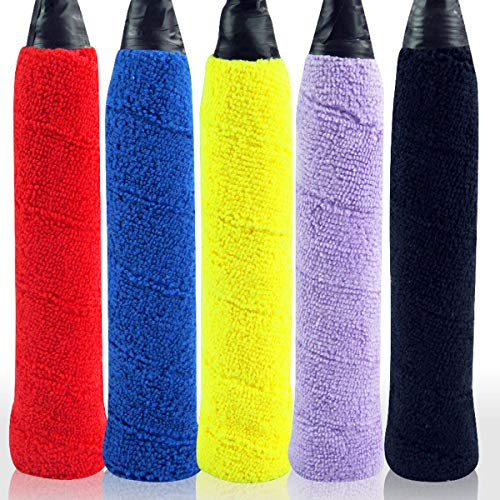 PSMILE Schwarzer Baumwollhandtuch-Griff, super saugfähig, für Tennisschläger, rutschfestes Schweißband, Schlägergriff, Pro Overgrip Wraps für Tennis, Badminton, Fahrrad Griff